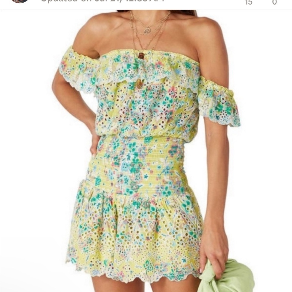 Ramy Brook Off-Shoulder Floral Mini Dress - Yellow and Blue